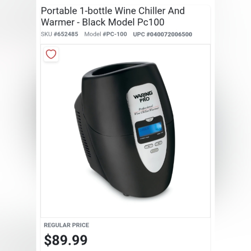 Waring Pro Wine Chiller and Warmer - Black , Store Demo